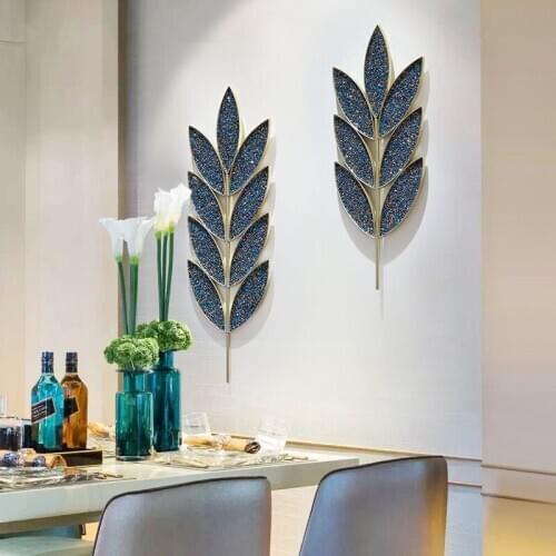 Entrance Hallway Leaf Type Wrought Iron Wall Decoration Set Rhinestone Home Wall Light Luxury Decorative Pendant Wall Hanging