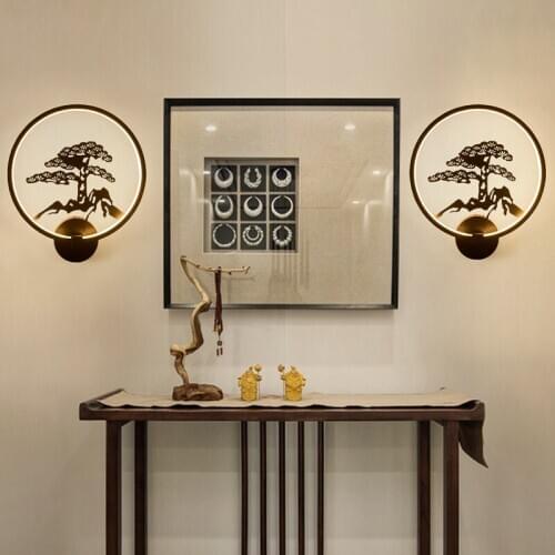 2021 New Chinese wall lamp aisle decorative lamp living room bedroom hotel bedside wall lamp Chinese wind round iron wall lamp