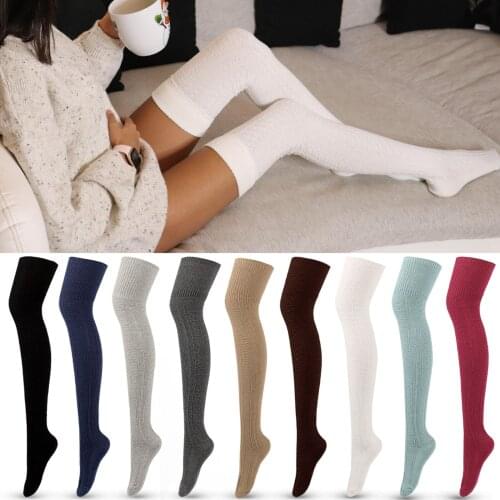 2021 New Female Knitted Knee Stocking Women’ s Solid Color Thread Thigh High Socks Long Tube Socks for Spring Autumn