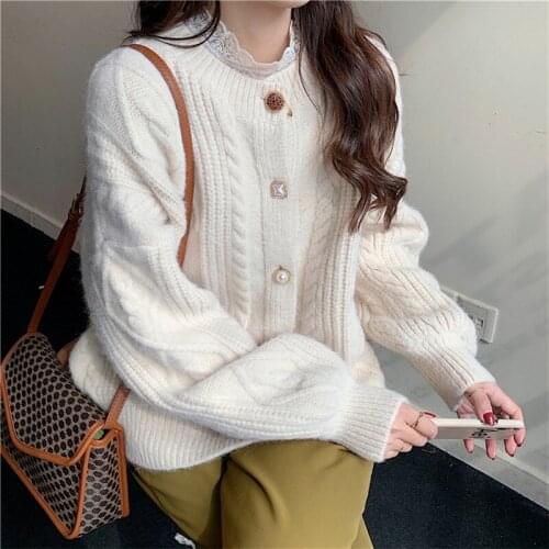 2021 autumn winter Cardigan Sweater Popular Vintage Loose Knitted Single-Breasted Sweater Coat