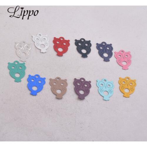100pcs AC5552 12*18mm Owls Charms Filigree Painted little Owl Pendants DIY jewelry parts