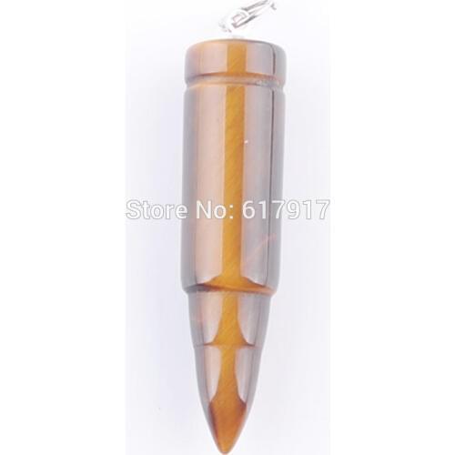 RONGZUAN Natural Tigers Eye Gem Stone Bead Healing Bullet Shape Point Chakra Pendant Chain Necklace TN3446