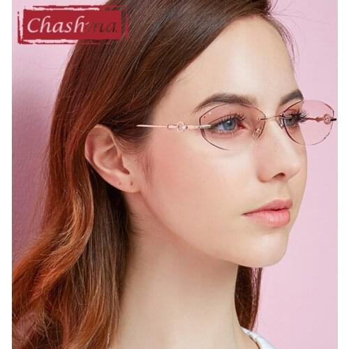 Luxurious Prescription Glasses for Women Rhinestone Gradient Colored Lenses Rimless Frame