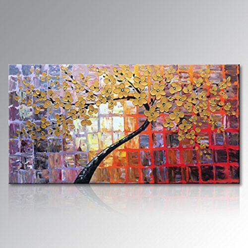 Hand Painted Large Abstract Painting Canvas Wall Art Flowers 1 Piece Oil Painting Yellow Landscape Ready To Hang Wall Decor