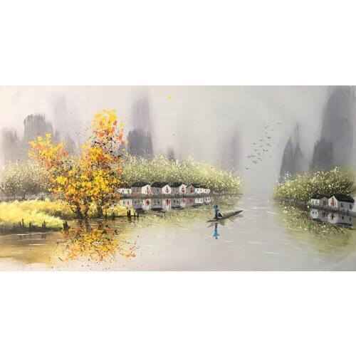 Hand Painted Landscape Canvas Painting Abstract Wall art Picture for Home Decoration Chinese Region of Rivers and Lakes