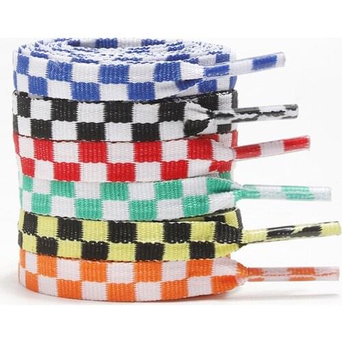 120/140cm 1Pair Shoelace Fashion Sneaker Shoe Lace Colors Checkered Grid Flat Shoelaces Shoestring Printing Ribbons Shoelaces