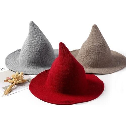 Modern Halloween Witch Hat Woolen Women Lady Made From Fashionable Sheep Wool Halloween Party hat festival party hat