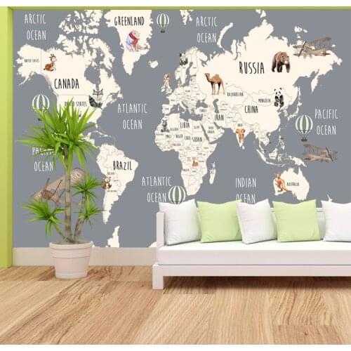 Modern Custom 3d Murals Cartoon Wallpapers for Living Room Kid World Map Animal Nursery Peel and Stick Wall Papers Home Decor