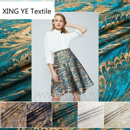 Woven Gold Jacquard Fabric Gold and Silver Silk Peacock Feather Clothing Light Luxury Spring Autumn Womens Dresses Gold Bag