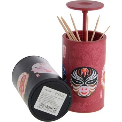 Retractable Toothpick Holder with Rubber Base Chinese Style Peking Opera Facial Makeup Automatic Toothpick Container Decoration