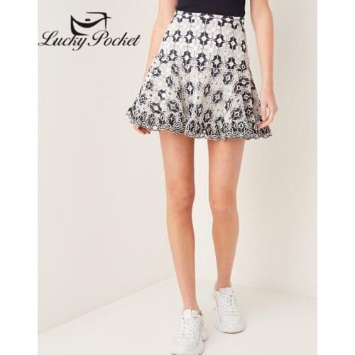 Women Summer Casual Floral Lace Hollow Out Mini Skirt Ladies New Fashion A-Line Skirt Female New Slim Sexy Lotus Leaf Skirt ML71