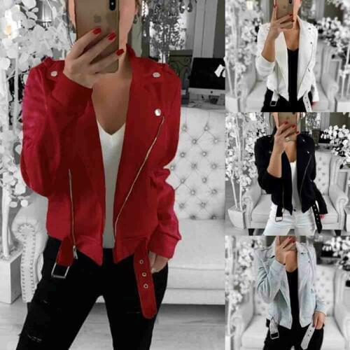 2019 New Womens Cool Ladies Turn Down Collar Windbreak Jacket Long Sleeve Flight Coat Zip Up Biker Casual Tops Clothes