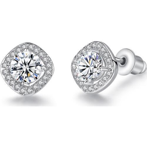 Square Zircon Stud Earrings For Women Classic New Fashion Jewelry Wholesale Small Cute Gift CZ Sparkly Elegant Korean