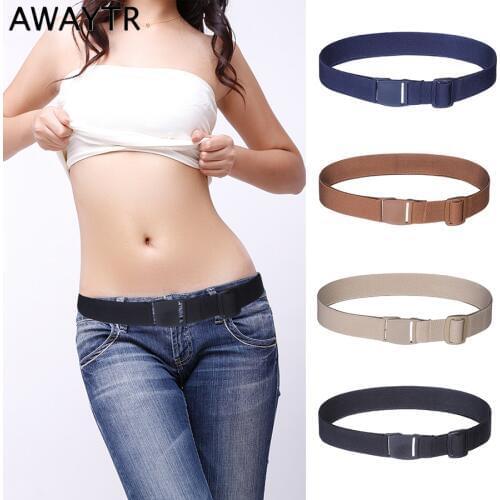 AWAYTR New Women Invisible Belt Buckle Plastic Comfortable Elastic Belt For Women Men Adjustable No Show Web Belt for Jeans