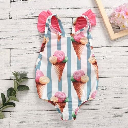 0-4T Newborn Kids Swimsuit Toddler Baby Girls Cartoon Striped Swimwear Swimming Bikini lovely Sweet One Piece Bathing Suit