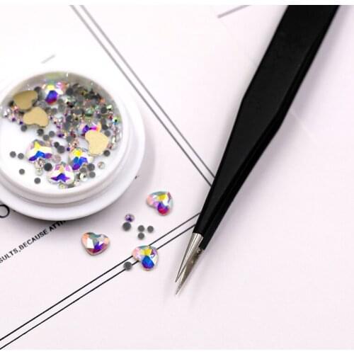 1Pc Black Elbow Nail Art Rhinestones Picking Tweezers Acrylic Gel Tool Anti Acid Nipper Gem Decor Eyelash DIY Manicure Tool
