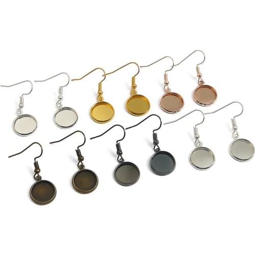 10pcs 10-25mm Tray Bezel Cabochon Earring Hook Blank Setting Round Pendant Ear Base Findings For DIY Glass Cameo Jewelry Making