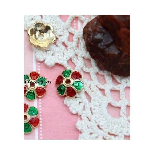 10pcs Petals Bead Caps Enamel Cloisonne Metal Golden Plated Jewelry Findings For Bracelet end bead Jewelry Making DIY gh5c
