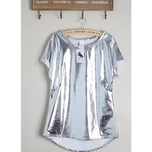 2018 Newest Punk Women Shiny Silver Short Sleeved T-shirt Personalized Loose Tee tops
