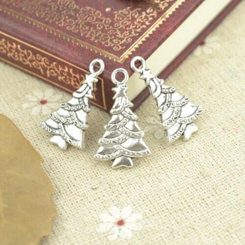 25pcs alloy Tibetan Silver Plated Christmas tree Charms Pendants for Jewelry Making DIY Handmade Craft 25*15mm Q208