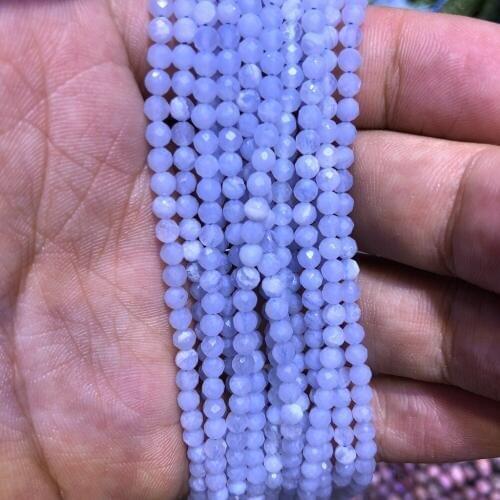 5 strings Lot Faceted Tiny Beads,Natural Blue Lace Agat e Chalcedony Beads 2mm 3mm Round,Faceted Spacer Tiny Beads,15.5"/str