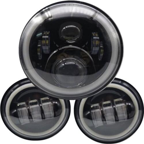 7'' Round LED Headlight DRL Driving Light Angle Eyes Motorcycle Headlamp for Harley with 4.5inch LED Projector Auxiliary Lamps