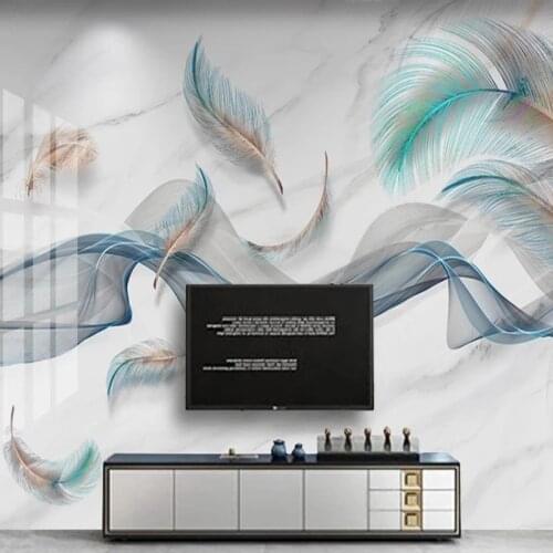 Abstract Modern Custom Mural Photo Feather Smoke Line Marble Bedroom Wallpaper Designs Smooth Durable Waterproof Canvas Papel 3D