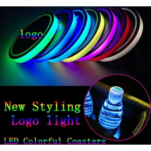 Car Logo LED Cup Holder Pads Light Mats Bottle Coasters 7 Colors Changing USB Charging LED Atmosphere Light New Desing