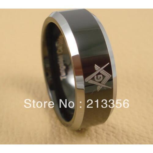 Free Shipping !Cheap Price Promotion Sales! USA Hot Selling Mens Black Tungsten Carbide Wedding Ring With Squared Masonic Band