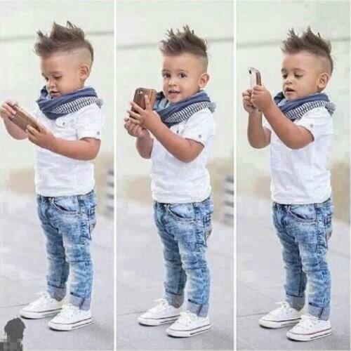 Children Clothing 2020 Toddler Baby Boys Clothes Causal Outfit Teen Boy Set 3pcs Tshirt Jeans Kids Boys Clothing Set with Scarf