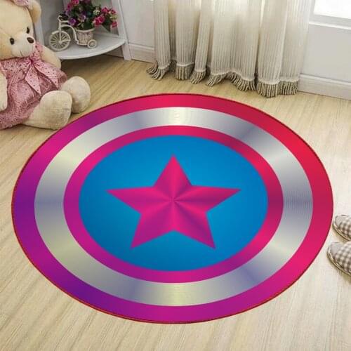 Captain America Kids playMat Bedroom Living Room Decor Five-pointed Star Crystal Velvet Non-slip Round Carpet Adult Kids Gift