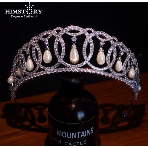 HIMSTORY Luxury Vintage Princess Tiaras Crown Freshwater Pearl Headband Wedding Hair Accessories Evening Dress Hair Jewellries