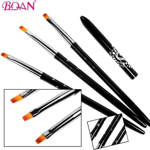 BQAN #2#4#6 Nail Art Brush Black Handle Salon Acrylic UV Gel Brush Salon Pen Dotting Detailing Flat Brush Kit Dotting Tools