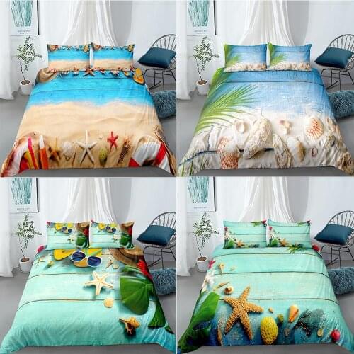 3D Summer Holiday Ocean Beach Bedding Set Girls Boys Seashell Starfish Sand Beach Microfiber Duvet Cover Set +Pillowcase 2/3Pcs
