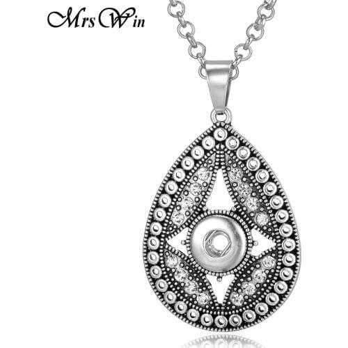 Newest Snap Jewelry Trendy Ethnic Style Water Drop 12mm Snap Button Pendant Necklace with Chains Necklace