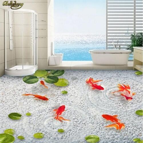 Beibehang Custom Photo Wallpaper Floor Painting Sticky Duck Leaf Goose Soft Rock Water Fish Bathroom Bedroom 3D Floor