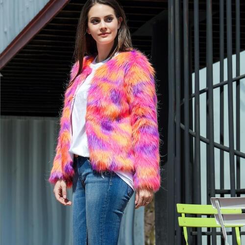 Elegant pink womens slap-up faux fur coat streetwear Autumn winter warm plush coat Female plus size fashion overcoat short coats