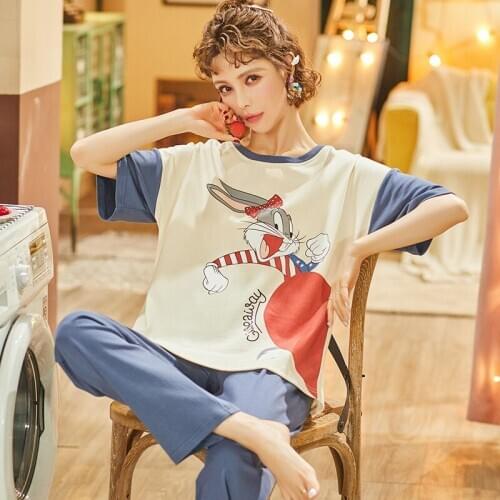 Foply 2020 Pajamas Newest Cartoon Printing Home Clothes Long-sleeved Trousers Autumn Two-piece Womens Suit Female Pajama Set