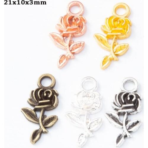 20PCS/Lot Flower Pendant Gold Color Rose Charms For DIY Bracelet Jewelry Making DIY Jewelry Findings Fashion Necklaces 2021