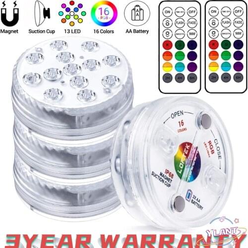 2021 Upgrade Magnet RGB Submersible Light IP68 13LEDs Underwater Night Lamp Outdoor Vase Bowl Pond Swimming Pool Decor Lamp