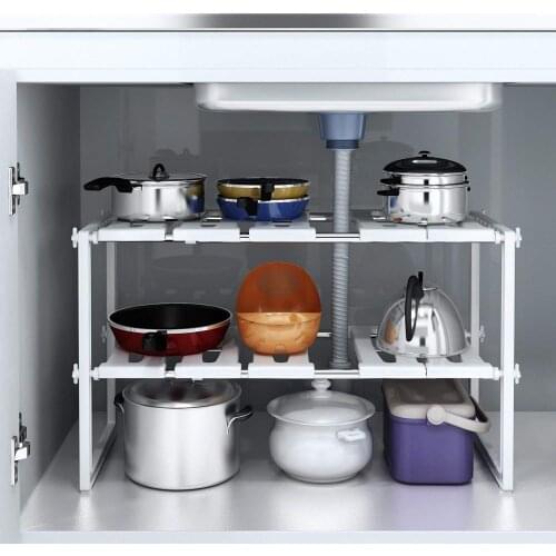 Under Sink Shelf Adjustable EXTENDABLE Storage Stainless Steel and PP Plastic Rack Multipurpose Kitchen Bathroom Under Sink Rack