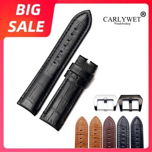 CARLYWET 22 24mm TOP Black Luxury Watch Band Real Leather Handmade Thick Replacement Wrist Strap Belt Screw Buckle For Panerai