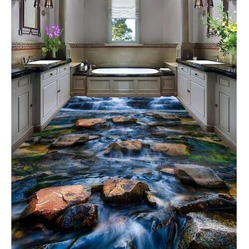 Home Decoration Creek stone floor pvc self-adhesive wallpaper floor 3d wallpaper 3d customized wallpaper
