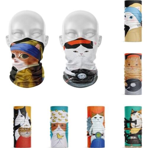 3D Printed Face Neck Scarf Funny Cat Cute Women Cover Bandana Summer Scarf Magic Cycling Tubular Hijab Scarf Seamless Kerchief