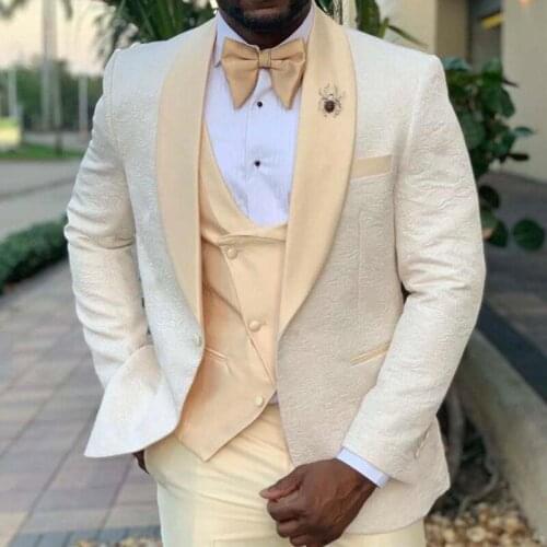 3 Piece Wedding Tuxedos for Bridegroom Floral Pattern Slim Fit Men Suits Jacket Vest with Pants African Fashion Costume 2021