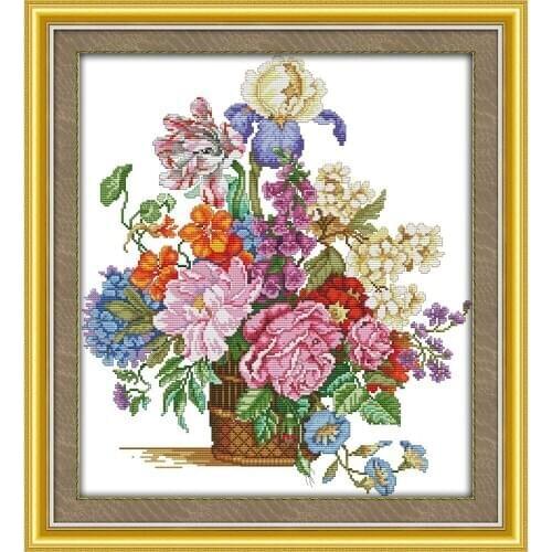 Everlasting Love Beautiful Flower Basket Chinese Cross Stitch Kits Ecological Cotton Stamped Printed 14 DIY Christmas Decoration