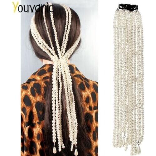 Youvanic Fashion Pearl Long Hair Chain Braid Hairpins Bride Headwear Clip Pin For Women Fashion Wedding Jewelry Hair Accessories