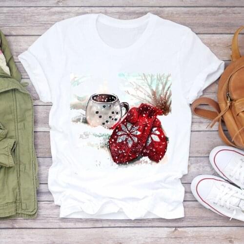 Women Christmas Clothing Winter Time Sweet 90s Cute New Year Print Lady T-shirts Top Tshirt Ladies Graphic Female Tee T-Shirt