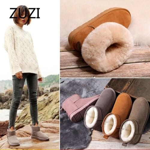 ZUZI 2021 Womens Snow Boots Cow Leather Fur Women Top High Quality Australia Boots Winter Boots for Women Warm Botas Mujer