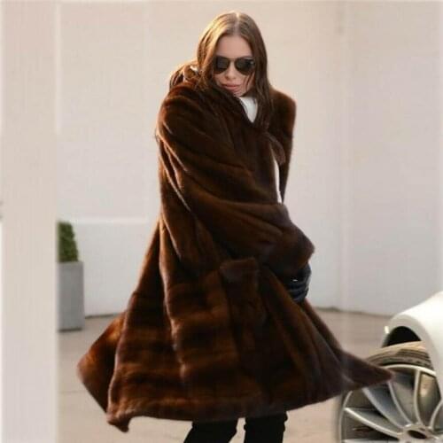 Fashion Long Real Mink Fur Coat with Turn-down Collar 2021 New Woman Natural Full Pelt Mink Fur Coat Luxury Fur Outwear Female